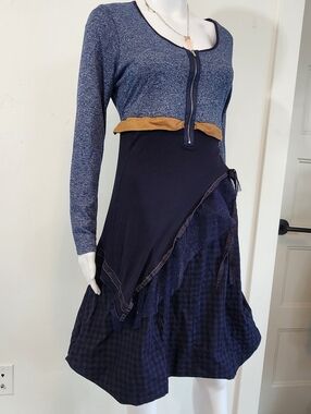 Asymmetrical Layered Navy and Tan Midi Skirt - Women